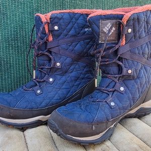 Columbia Womens Clayton Cliffs Winter Snow Boots Blue Pink Lace Up Omni Heat 7